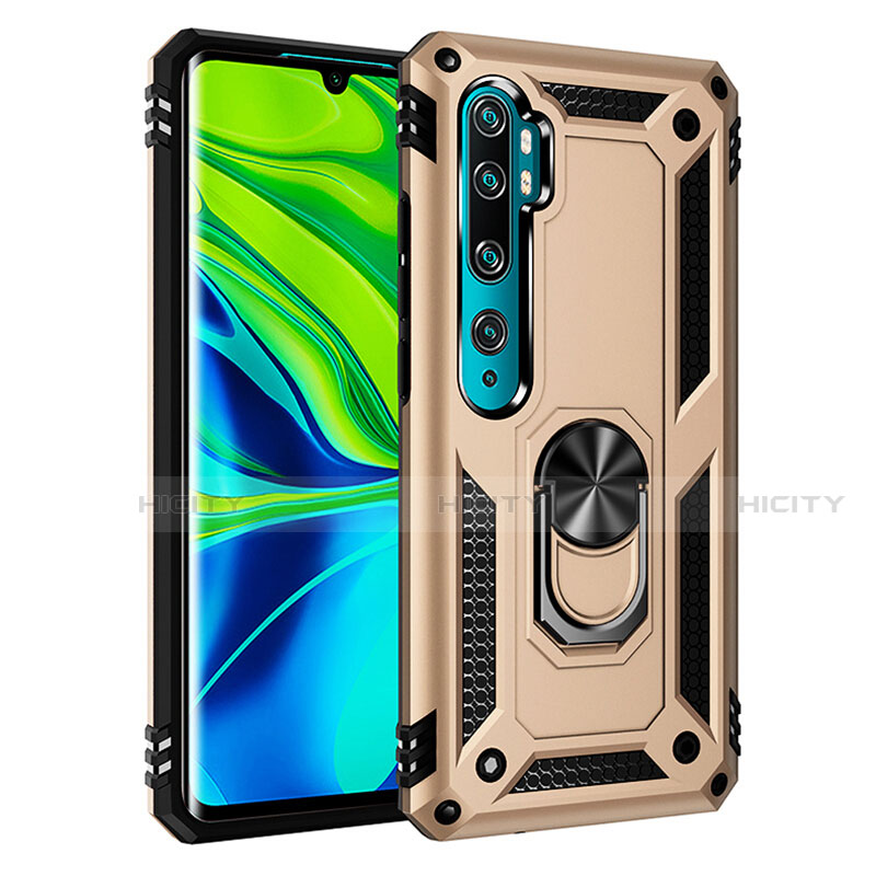 Custodia Silicone e Plastica Opaca Cover con Magnetico Anello Supporto R03 per Xiaomi Mi Note 10 Oro