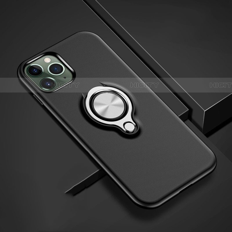 Custodia Silicone e Plastica Opaca Cover con Magnetico Anello Supporto R04 per Apple iPhone 11 Pro Max Nero