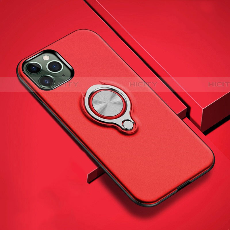 Custodia Silicone e Plastica Opaca Cover con Magnetico Anello Supporto R04 per Apple iPhone 11 Pro Max Rosso