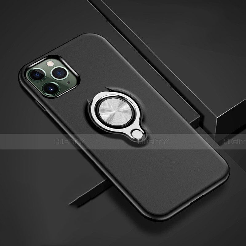 Custodia Silicone e Plastica Opaca Cover con Magnetico Anello Supporto R04 per Apple iPhone 11 Pro Nero