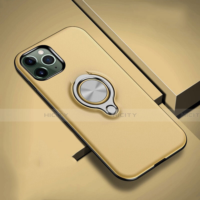 Custodia Silicone e Plastica Opaca Cover con Magnetico Anello Supporto R04 per Apple iPhone 11 Pro Oro