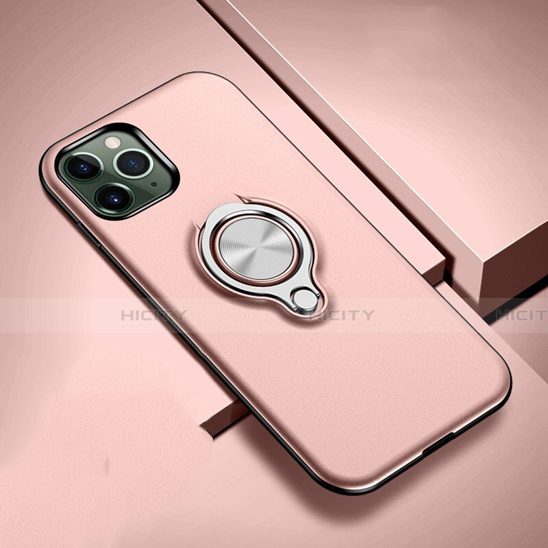 Custodia Silicone e Plastica Opaca Cover con Magnetico Anello Supporto R04 per Apple iPhone 11 Pro Oro Rosa