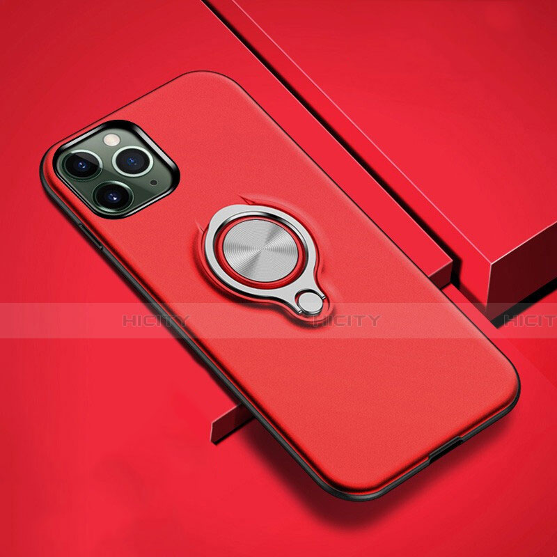 Custodia Silicone e Plastica Opaca Cover con Magnetico Anello Supporto R04 per Apple iPhone 11 Pro Rosso