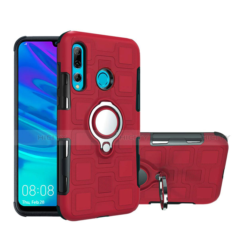 Custodia Silicone e Plastica Opaca Cover con Magnetico Anello Supporto R04 per Huawei Honor 20i Rosso