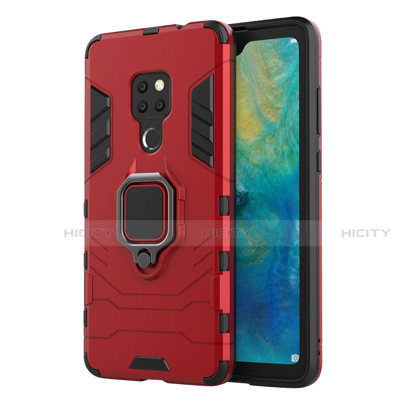 Custodia Silicone e Plastica Opaca Cover con Magnetico Anello Supporto R04 per Huawei Mate 20 Rosso