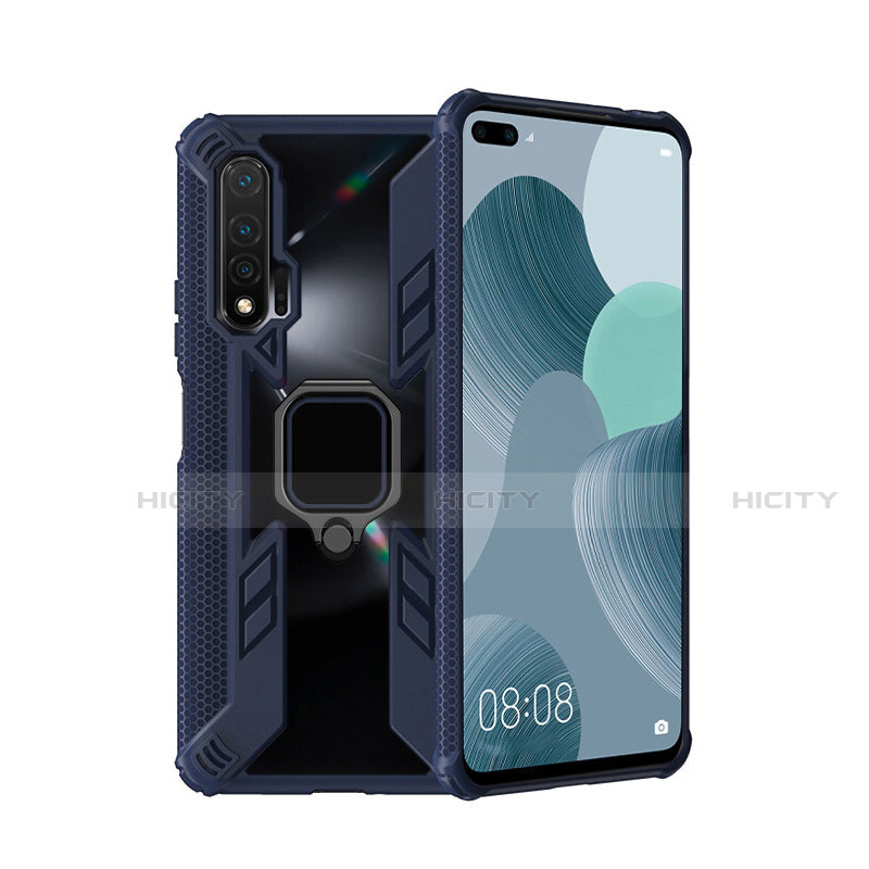 Custodia Silicone e Plastica Opaca Cover con Magnetico Anello Supporto R04 per Huawei Nova 6 Blu