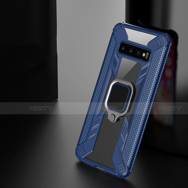 Custodia Silicone e Plastica Opaca Cover con Magnetico Anello Supporto R04 per Samsung Galaxy S10 5G Blu