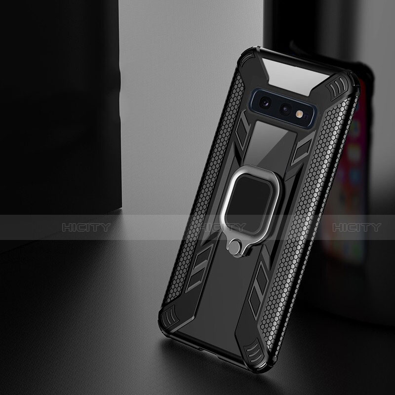 Custodia Silicone e Plastica Opaca Cover con Magnetico Anello Supporto R04 per Samsung Galaxy S10 5G Nero