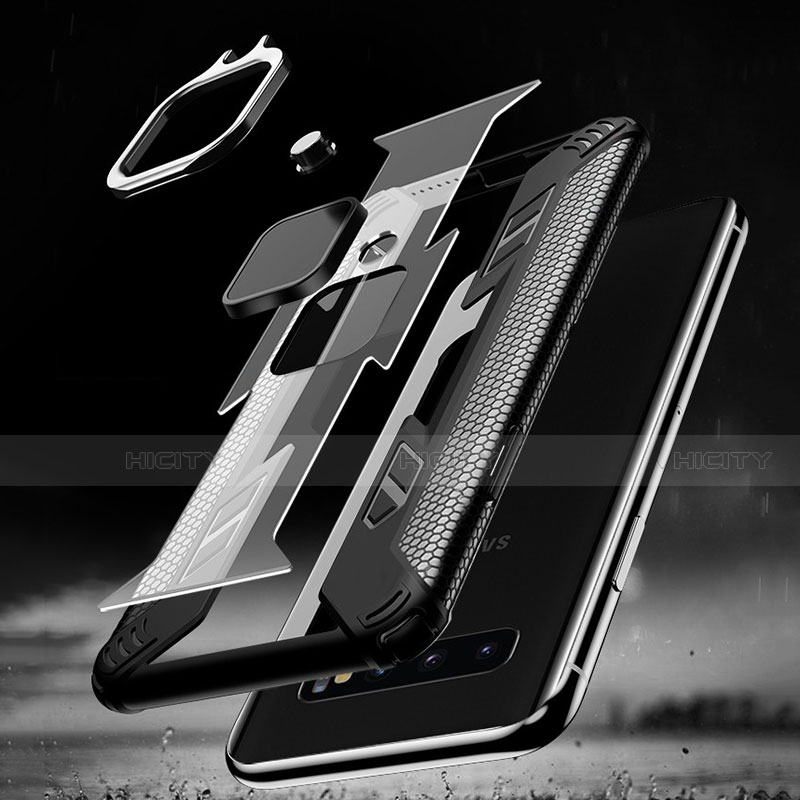 Custodia Silicone e Plastica Opaca Cover con Magnetico Anello Supporto R04 per Samsung Galaxy S10