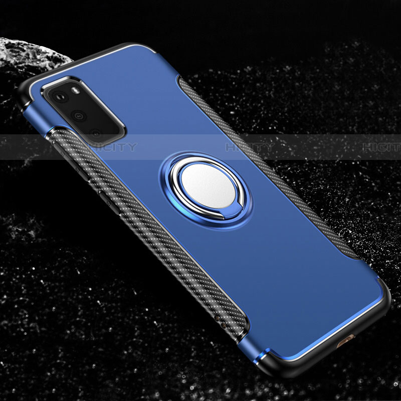 Custodia Silicone e Plastica Opaca Cover con Magnetico Anello Supporto R04 per Samsung Galaxy S20 5G Blu
