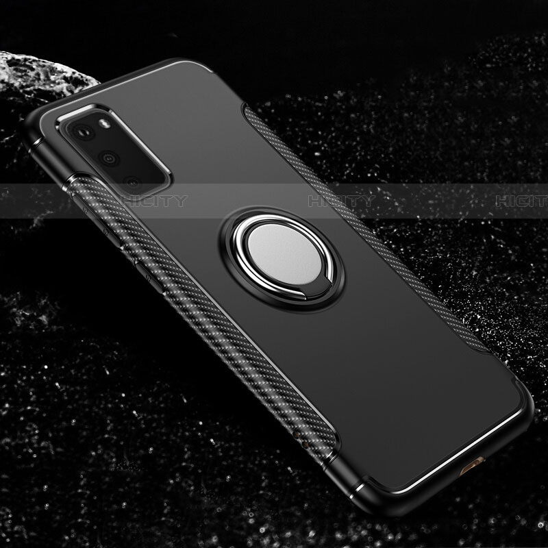 Custodia Silicone e Plastica Opaca Cover con Magnetico Anello Supporto R04 per Samsung Galaxy S20 Nero