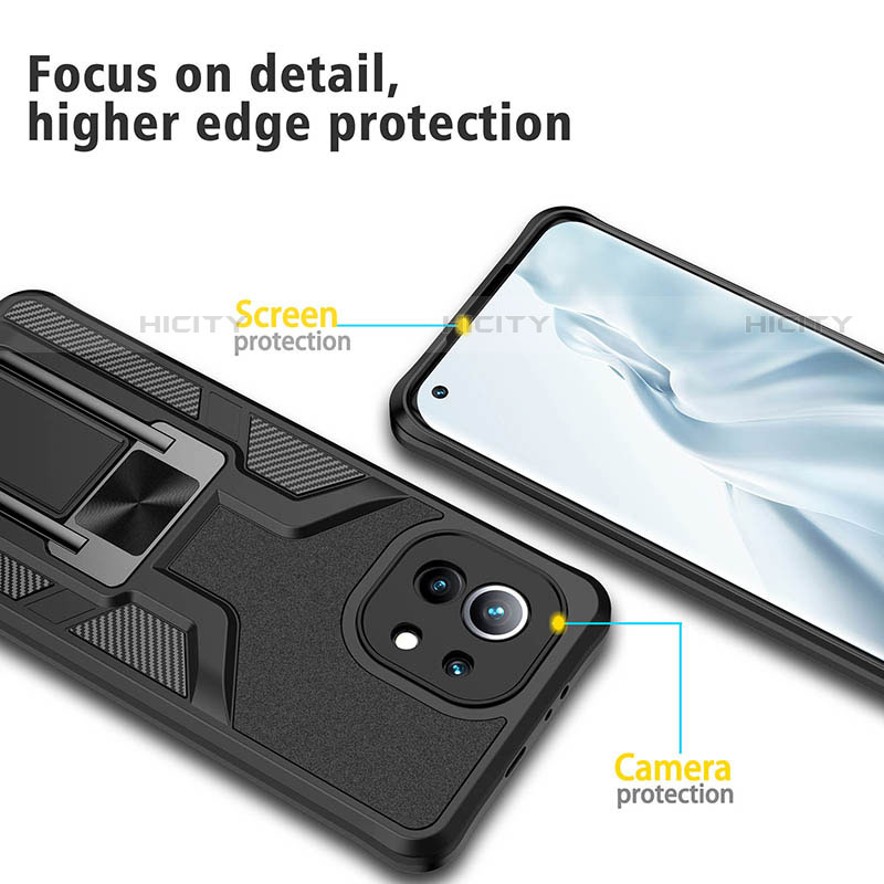 Custodia Silicone e Plastica Opaca Cover con Magnetico Anello Supporto R04 per Xiaomi Mi 11 Lite 4G