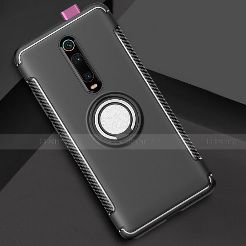 Custodia Silicone e Plastica Opaca Cover con Magnetico Anello Supporto R04 per Xiaomi Mi 9T Pro Nero