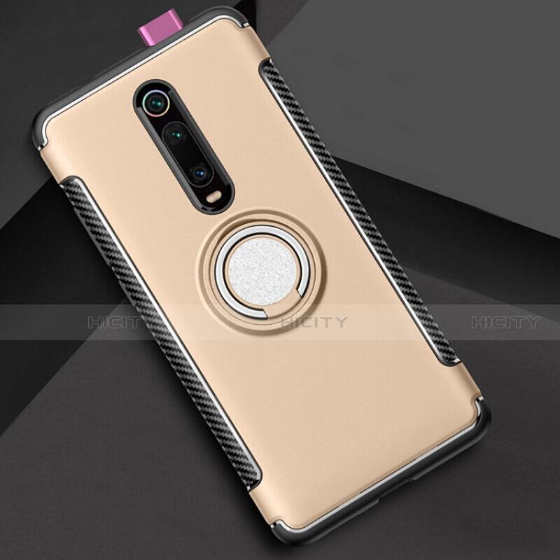 Custodia Silicone e Plastica Opaca Cover con Magnetico Anello Supporto R04 per Xiaomi Redmi K20 Oro