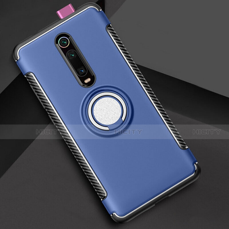 Custodia Silicone e Plastica Opaca Cover con Magnetico Anello Supporto R04 per Xiaomi Redmi K20 Pro Cielo Blu