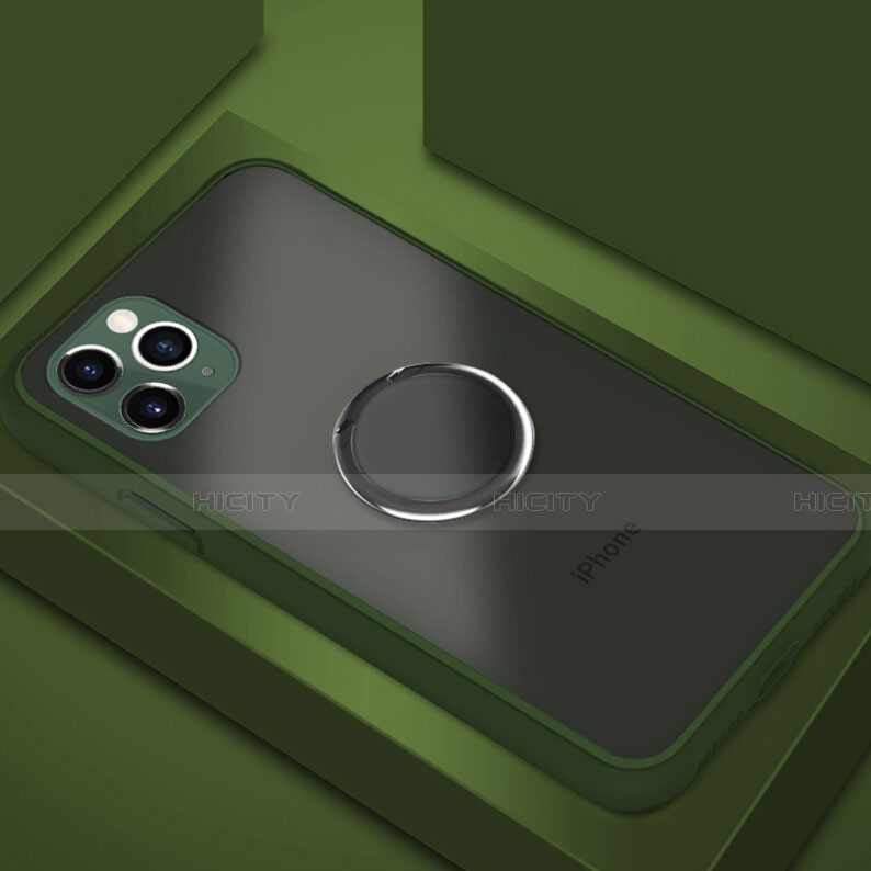 Custodia Silicone e Plastica Opaca Cover con Magnetico Anello Supporto R05 per Apple iPhone 11 Pro Grigio