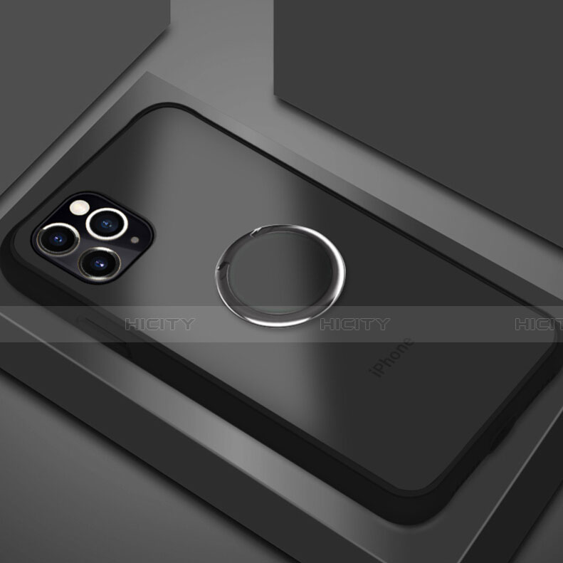 Custodia Silicone e Plastica Opaca Cover con Magnetico Anello Supporto R05 per Apple iPhone 11 Pro Nero