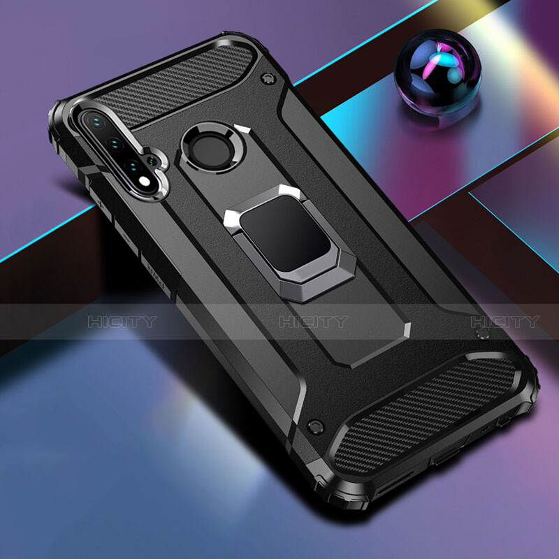 Custodia Silicone e Plastica Opaca Cover con Magnetico Anello Supporto R05 per Huawei P20 Lite (2019) Nero