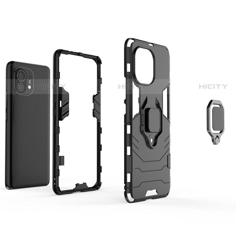 Custodia Silicone e Plastica Opaca Cover con Magnetico Anello Supporto R05 per Xiaomi Mi 11 5G