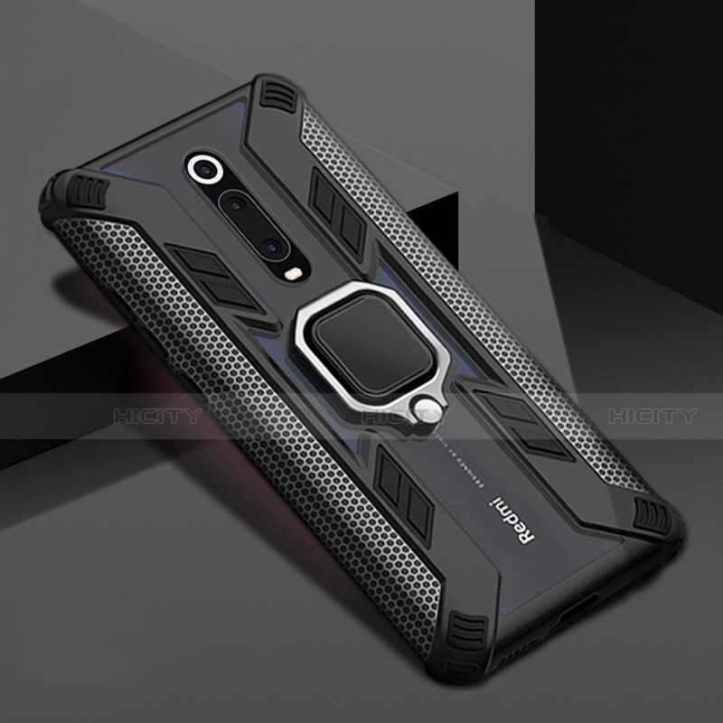 Custodia Silicone e Plastica Opaca Cover con Magnetico Anello Supporto R05 per Xiaomi Mi 9T Nero