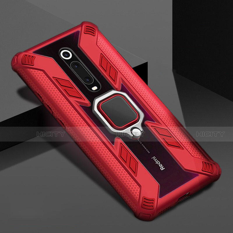 Custodia Silicone e Plastica Opaca Cover con Magnetico Anello Supporto R05 per Xiaomi Mi 9T Pro Rosso