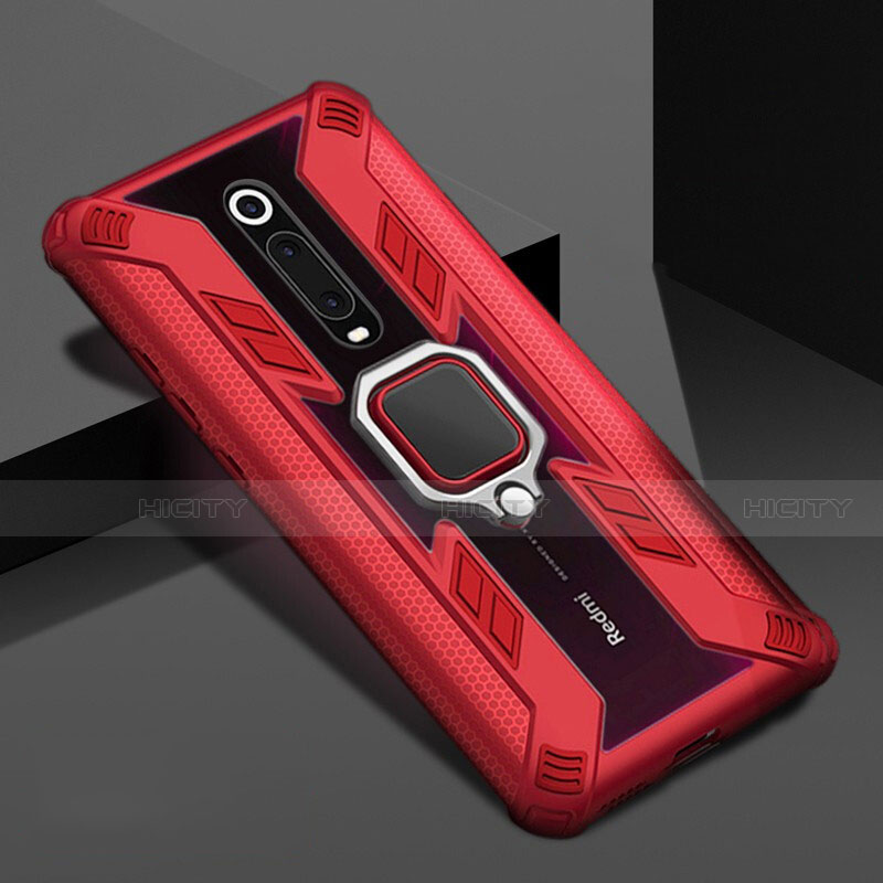 Custodia Silicone e Plastica Opaca Cover con Magnetico Anello Supporto R05 per Xiaomi Mi 9T Rosso