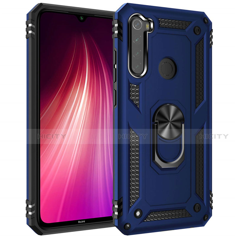 Custodia Silicone e Plastica Opaca Cover con Magnetico Anello Supporto R05 per Xiaomi Redmi Note 8 (2021) Blu