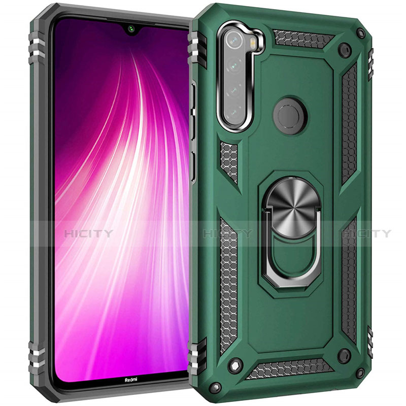 Custodia Silicone e Plastica Opaca Cover con Magnetico Anello Supporto R05 per Xiaomi Redmi Note 8 (2021) Verde