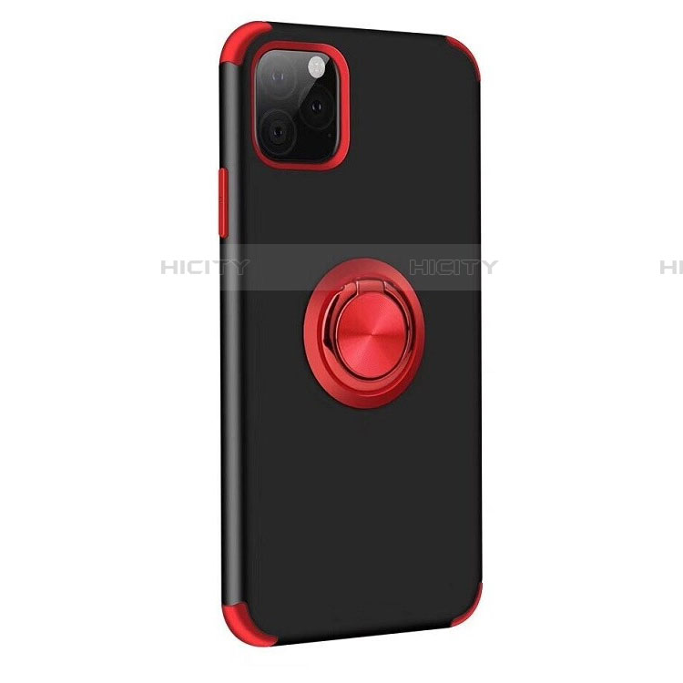 Custodia Silicone e Plastica Opaca Cover con Magnetico Anello Supporto R06 per Apple iPhone 11 Pro Max Rosso e Nero