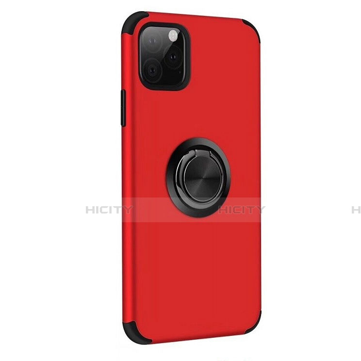 Custodia Silicone e Plastica Opaca Cover con Magnetico Anello Supporto R06 per Apple iPhone 11 Pro Rosso
