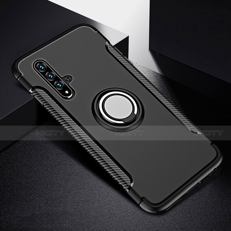 Custodia Silicone e Plastica Opaca Cover con Magnetico Anello Supporto R06 per Huawei Nova 5 Nero