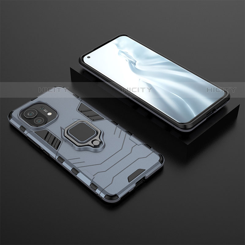 Custodia Silicone e Plastica Opaca Cover con Magnetico Anello Supporto R07 per Xiaomi Mi 11 Lite 5G Blu