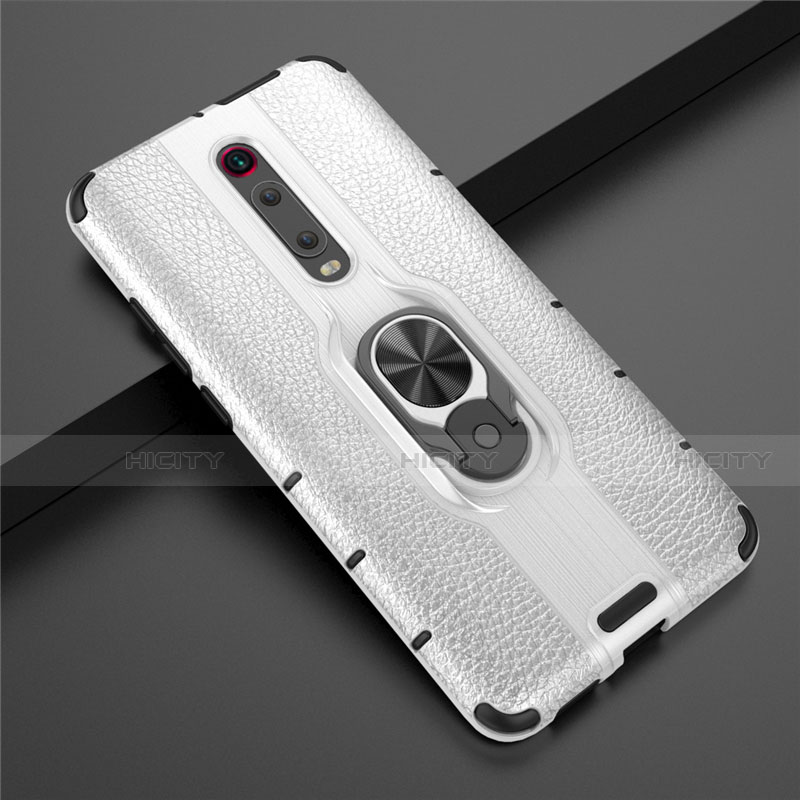 Custodia Silicone e Plastica Opaca Cover con Magnetico Anello Supporto R07 per Xiaomi Redmi K20 Pro Argento