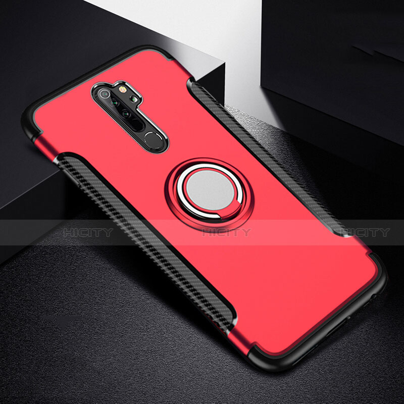 Custodia Silicone e Plastica Opaca Cover con Magnetico Anello Supporto R08 per Xiaomi Redmi Note 8 Pro Rosso