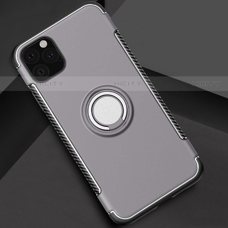 Custodia Silicone e Plastica Opaca Cover con Magnetico Anello Supporto S01 per Apple iPhone 11 Pro Grigio