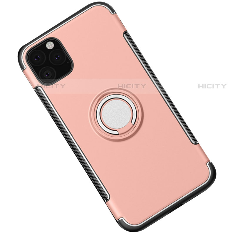 Custodia Silicone e Plastica Opaca Cover con Magnetico Anello Supporto S01 per Apple iPhone 11 Pro Max Oro Rosa