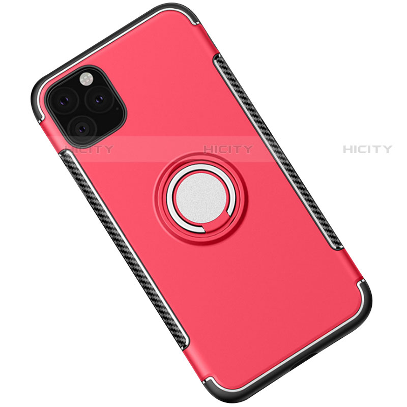 Custodia Silicone e Plastica Opaca Cover con Magnetico Anello Supporto S01 per Apple iPhone 11 Pro Max Rosso