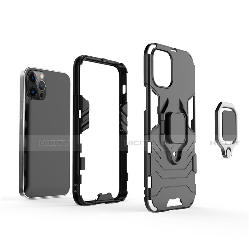 Custodia Silicone e Plastica Opaca Cover con Magnetico Anello Supporto S01 per Apple iPhone 12 Pro