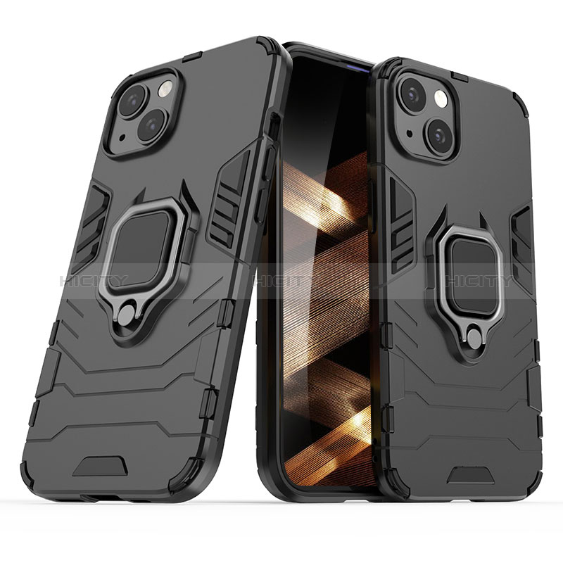 Custodia Silicone e Plastica Opaca Cover con Magnetico Anello Supporto S01 per Apple iPhone 15 Plus