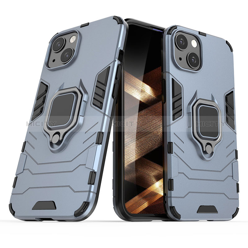 Custodia Silicone e Plastica Opaca Cover con Magnetico Anello Supporto S01 per Apple iPhone 15 Plus