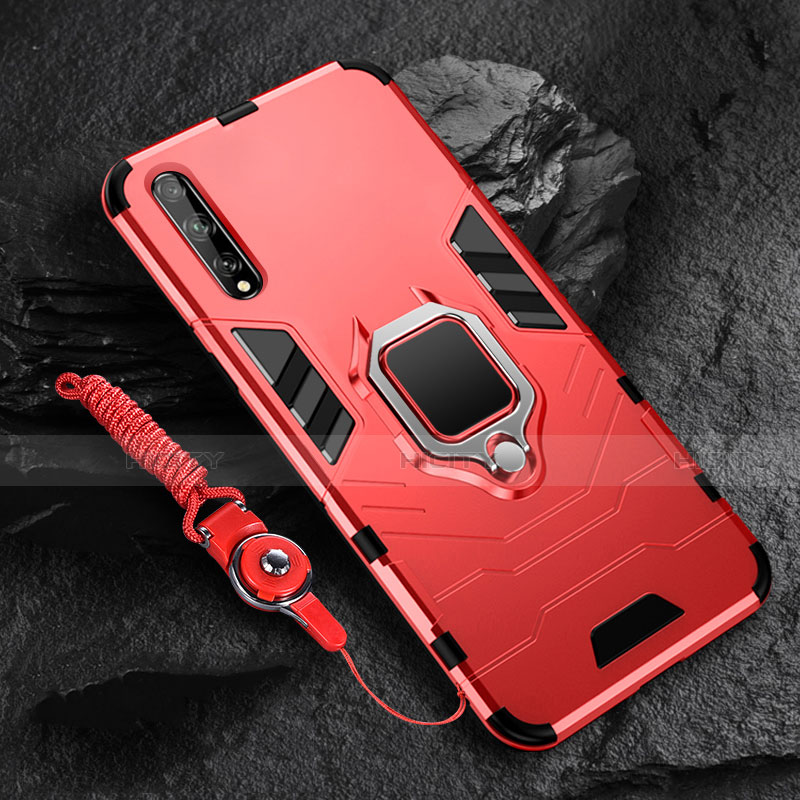 Custodia Silicone e Plastica Opaca Cover con Magnetico Anello Supporto S01 per Huawei Enjoy 10S Rosso