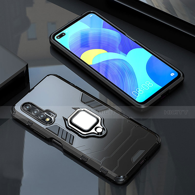 Custodia Silicone e Plastica Opaca Cover con Magnetico Anello Supporto S01 per Huawei Nova 6