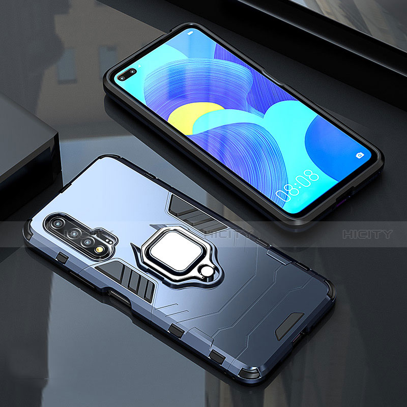 Custodia Silicone e Plastica Opaca Cover con Magnetico Anello Supporto S01 per Huawei Nova 6 5G Blu