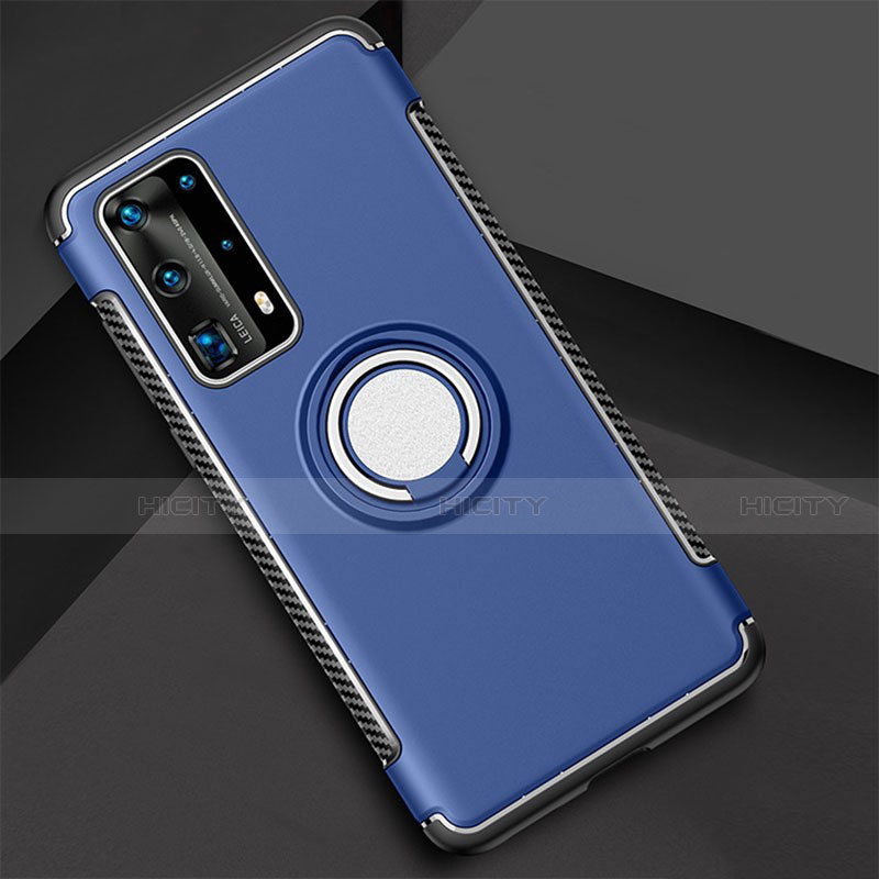 Custodia Silicone e Plastica Opaca Cover con Magnetico Anello Supporto S01 per Huawei P40 Pro+ Plus Blu