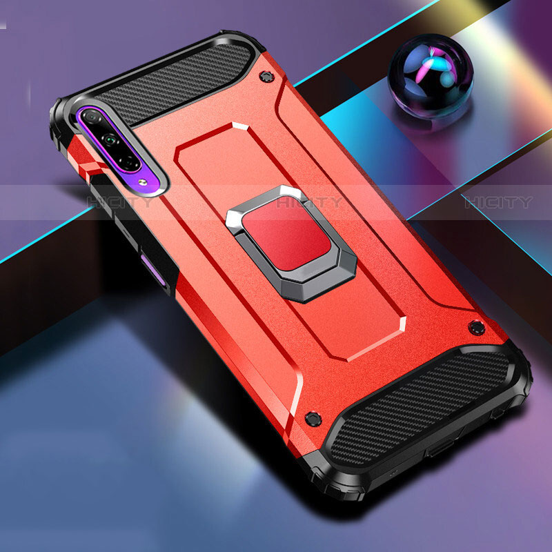 Custodia Silicone e Plastica Opaca Cover con Magnetico Anello Supporto S01 per Huawei Y9s Rosso