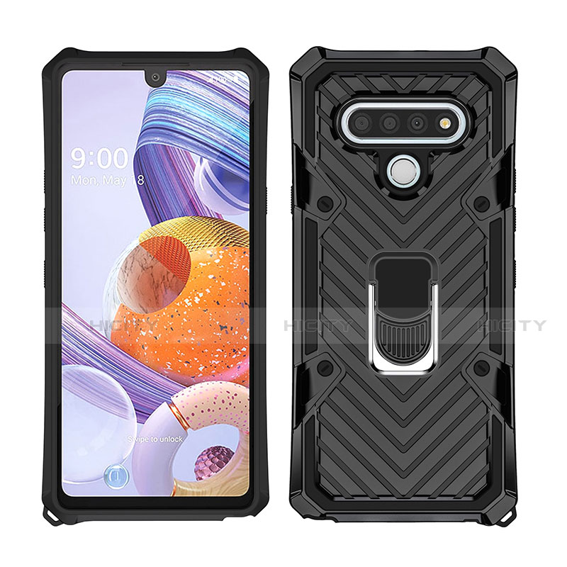 Custodia Silicone e Plastica Opaca Cover con Magnetico Anello Supporto S01 per LG Stylo 6 Nero