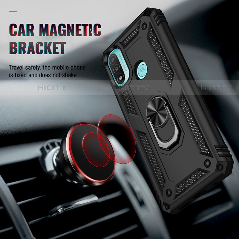 Custodia Silicone e Plastica Opaca Cover con Magnetico Anello Supporto S01 per Motorola Moto E20