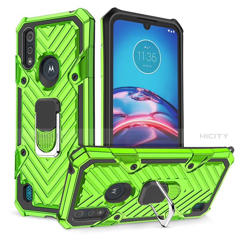Custodia Silicone e Plastica Opaca Cover con Magnetico Anello Supporto S01 per Motorola Moto E6s (2020) Verde Pastello