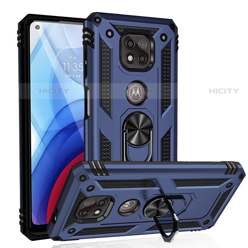 Custodia Silicone e Plastica Opaca Cover con Magnetico Anello Supporto S01 per Motorola Moto G Power (2021) Blu