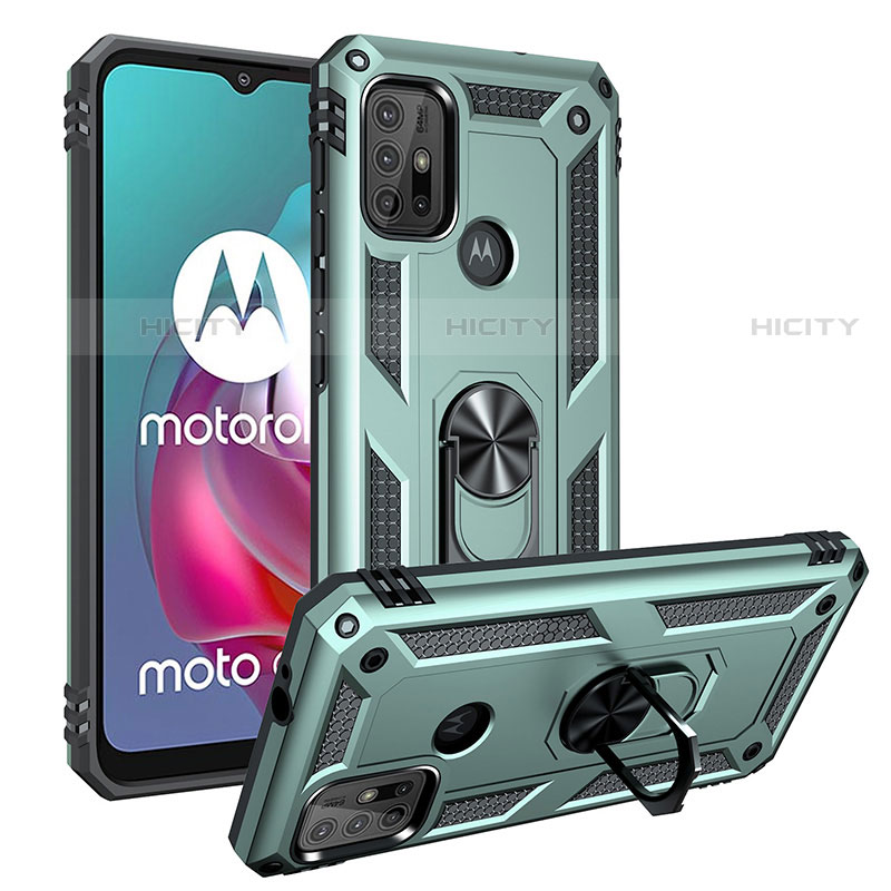 Custodia Silicone e Plastica Opaca Cover con Magnetico Anello Supporto S01 per Motorola Moto G10 Power Verde
